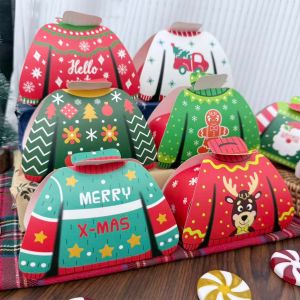 YESPERY 12Pcs Christmas Candy Box Colorful Sweater Shape Paper Box Merry Christmas Decoration Gift Box 2025