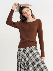 DUSHU | Henley Neck Ribbed Sweater 100 Beautiful Merino Wool