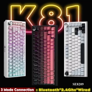 K81 Mechanical Keyboard with Knob BT5.0 2.4G/ USB-C Wired Wireless Gaming Keyboard Hot Swappable