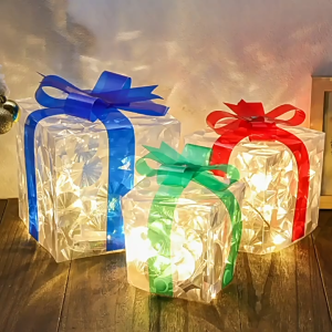 OmniMart 3PCS LED Christmas Gift Box Set Warm White Multicolor Lights Holiday Indoor Decor Home