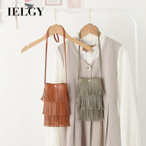 IELGY Korean Version Unique Fashion Mini Mobile Phone Bag Fashionable All-Match Tassel Cross-Body Solid Color Shoulder Bag