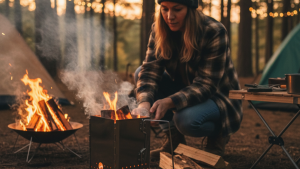 BITUO เตาจุดถ่าน พับได้ แบบมีหูมือจับ สำหรับการใช้งานแคมป์ปิ้ง ขนาด 15.5*16.5*29cm สแตนเลส