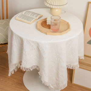 White Knitted Tablecloth round Table Square Table Home Use Dining Table Cover Cloth Photo Background Light Luxury Sensation