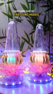 Đèn hoa sen bàn thờ PHẬT phun nước có đèn LED đổi màu đèn thờ cúng bàn thờ Phật đèn để bàn thờ