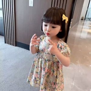 ชุดเจ้าหญิงของเด็ก ชูดเด็กหญิงลายดอก ดีไซน์เว้าหลังแฟชั่นเกาหลี ชูดเจ้าหญิงสาวน้อย 23722