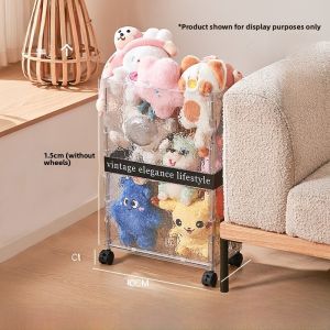 Large Capacity Doll Storage Box with Wheels Plush Toy Organizer Transparent Plastic Basket for Home Storage Organization