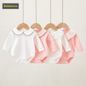 Baby Girl Spring and Autumn Pure Cotton Lace Peter Pan Collar Bottoming Shirt White Baby Jumpsuit Romper Cover