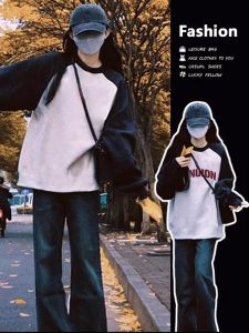 เสื้อยืดแขนยาวผู้หญิงฤดูใบไม้ร่วงปี 2025 แฟชั่นใหม่ ทรงหลวม สไตล์เกาหลี ผ้า PU ปกติ เสื้อชั้นในด้านใน เสื้อชั้นในด้านใน