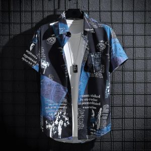 Mens Short sleeve Print Shirts Thin Beach Top Seaside Leisure Mens Essential Clothes