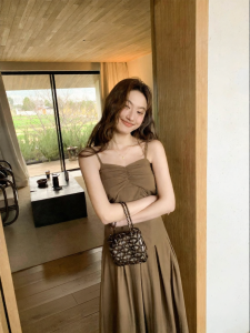 NIHAOKANONG | Bộ Đầm A-Line Quần Ngắn Ôm Body Có Dây Shirred Cho Mùa Hè