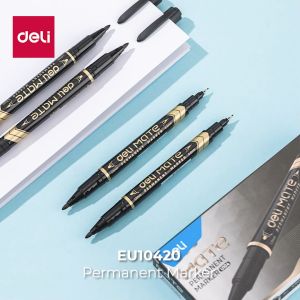 Deli Spidol Permanen / Permanent Marker - 12 pcs/box 2 tip 0.5mm/1.0mm 3C hitam biru & merah/BlackBlue&Red - Kering cepat Bau rendah & Tinta tidak beracun Tahan air Tahan pudar / Dry fast Low odor & Non-toxic ink Waterproof Fade resistant (EU10440)