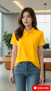 Áo Polo nữ bee vải cá sấu mè màu vàng tươi phối 1 sọc trắng năng động tôn dáng thanh lịch chuẩn công sở