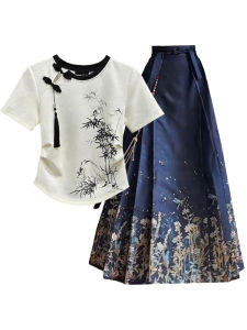 ชุดกระโปรงสั้นสไตล์จีนใหม่ แขนสั้น ทรงเข้ารูป ใส่ไปทำงาน สไตล์ชาติพันธุ์ ฤดูใบไม้ผลิ 2025 ชุดกระโปรงทรงเอ กระโปรงสั้น