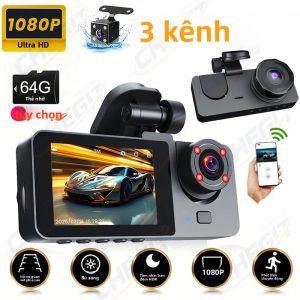 Camera Hành Trình Ba Ống Kính 1080P FHD 2/3 Kênh Camera Trước Sau Trong Xe Điều Khiển Bằng Ứng Dụng WiFi Tùy Chọn Camera Nhìn Đêm Thẻ Nhớ 64G
