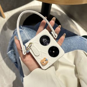 Huawei Pocket2 Phone Case Foldable P50 Pocket New Small Fresh Style Protective Cover with Lanyard And Wristband Middle Axis Protection Leather