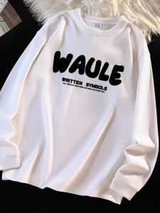 Large Size Pure Cotton Long Sleeve T-Shirt Mens Spring Autumn Fashion Casual Letter Print Top Wear Comfortable Breathable