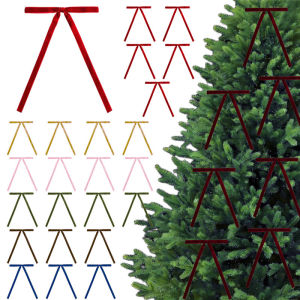 10Pcs Red/Pink Long Velvet Bows Hanging Ornaments For Christmas Tree Decor Winter New Year Navidad Xmas Holiday Party Decoration