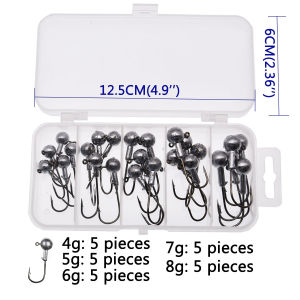 Mr.Lurion 25/40pcs a Box 1g 2g 3.5g 4g 5g 6g 7g 8g Round Head Fishing Rigging Jigging Head Hooks for Soft Lure Worm Fish Baits