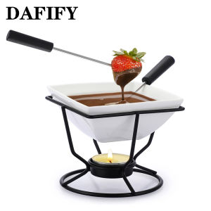 DAFIFY Ceramic Cheese Butter Warmers Fondue Pot Set with Shelf and 4 forks 14*7cm