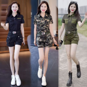 Bộ Đồ Thể Thao Mùa Hè Camouflage Dành Cho Nữ Bộ Đồ Hai Mảnh Tay Ngắn Mỏng Thường Ngày Bộ Đồ Làm Việc Ngoài Trời Cỡ Nhỏ