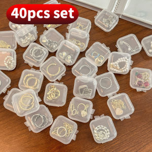 40pcs/set Mini Clear Plastic Storage Box Jewelry Storage Case Transparent Storage Organizer Multifunctional Portable Storage