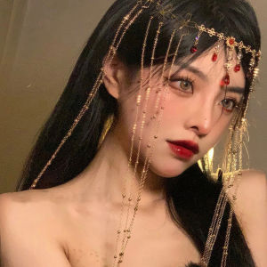 Nữ Trang Sức Cao Cấp Kẹp Tóc Với Waterdrop Hoa Tua Rua Đá Quý Màu Đỏ Mặt Dây Chuyền Thanh Lịch Trán Dây Chuyền Phụ Kiện Thời Trang Đi Biển