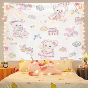 VIKAMA Mushroom Garden Lolita Girl Tapestry Lace Lace Lolita Cute Pet Cartoon Background Cloth Warm Tapestry Room Decoration