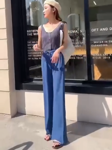 COCO [BUY1TAKE2] New Elegant Ice Silk Wide-Leg Pants for Women Full Length Regular Fit Freesize 903