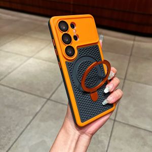 Honeycomb Heat Dissipation Cooling Mesh Hole Phone Case For Samsung S24 S25 S26 Ultra For MagSafe Magnetic Stand Holder Cover