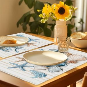 VIKAMA 2/4/6PCS Ocean Sea Star Shell Placemats Washable Heat Resistant Table Mats Aesthetic Kitchen Dining Decor