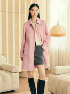 French Design Beaded Wool & Cashmere Blended Double-Faced Coat