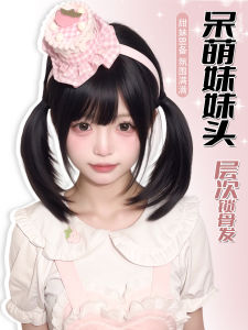 Cute Short Hair Wig Womens Layered Full Head Cover Fake Hair Black Lolita Daily Sisters Head Fake Hair for Women