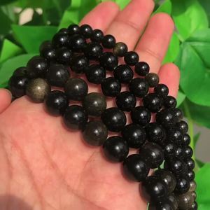 6/8/10mm Natural Gold Color Obsidian Stone Beads Round Loose Spacer Beads For Jewelry Making DIY Gift Bracelet Necklace 15