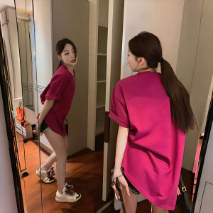 Summer Loose Fit plus Size Cotton T-Shirt Womens Casual Style Short Sleeve Cover up Top in Klein Blue Color Trendy And Popular