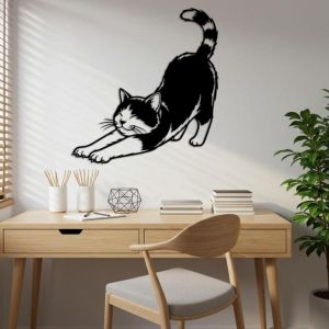 CIFbuy | CIFBUY Metal Wall Art Stretching Cat Iron Craft Decor Home Living Room Ornament Cat Lover Gift