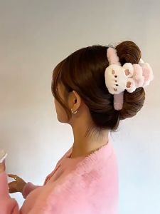 可爱毛绒小兔子动物双面发夹女后脑勺盘发抓夹甜美儿童鲨鱼夹头饰Cute Girls Rabbit Animal Double Sided Hair Claw Hair Clips Shark Clips Kids Adult