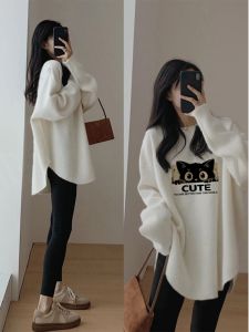 เสื้อเชิ้ตคอตตอนทรงหลวมสไตล์เกาหลีสำหรับผู้หญิง เสื้อเชิ้ตทรงหลวมแขนยาวทรงพอดีตัว ความยาวปานกลาง ฤดูใบไม้ผลิ ฤดูใบไม้ร่วง ฤดูหนาว