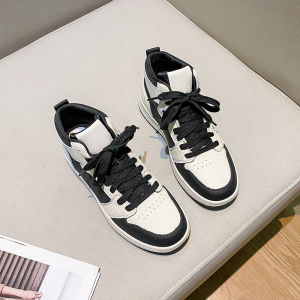 รองเท้าสนีกเกอร์หุ้มข้อหนังแท้สไตล์ยุโรปสำหรับผู้หญิง INS รองเท้าลำลองส้นแบนสีตัดกันแฟชั่นยอดนิยมแมทช์ลุคง่าย