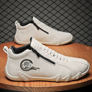 Mens Casual Shoes Side Zipper Short Boots Versatile Flat Bottom Trendy Fashionable Mens Shoes Suitable for Outdoor Sports