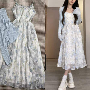 YINGKETUO | Slimming Floral Print Sunproof Summer Dress Set
