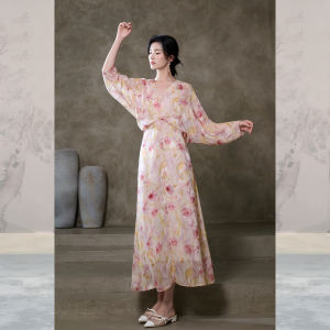 JK&JS | Floral Embossed V-Neck Summer Traditional Beach Dress