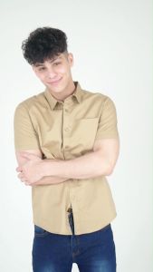 Forest Cotton Woven Casual Short Sleeve Plain Men Shirt | Baju Kemeja Lelaki  - 621356
