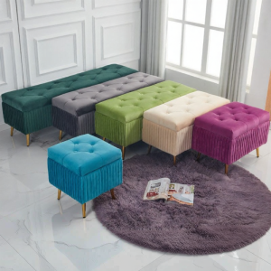 Golden Leg Fabric Bench Ottoman