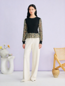 Spring New Design Flower Sleeve Fake Two-piece Knitwear