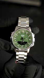 Jam Tangan Pria Casio AMW-880D-3A Green Dial Stainless Steel Band