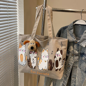 Cute Cartoon Canvas Shoulder Bag Women Large Capacity Casual Versatile Handbag Tote Bag Commuter Tot Bag Korean Style