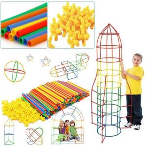 100pcs Colorful Straw Building Blocks Toy Straw Building Blocks Toy Connector Set Colorful Sports Skills Childrens Education