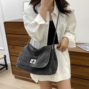 MIRUIDUO | Large Capacity Retro Style Denim Tote Bag with Chain Shoulder Strap