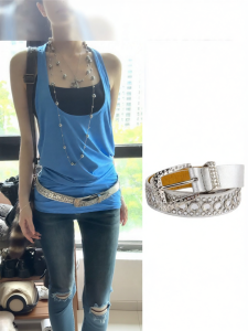 Wo Tion | Glittery Rhinestone Rivet Leather Belt