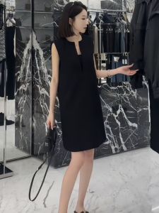 Váy Vest Phong Cách Pháp Rộng Rãi Mùa Hè Không Tay Cho Nữ Váy Dài Thẳng Cổ Chữ V Màu Trơn Váy Midi Không Tay Cho Nữ